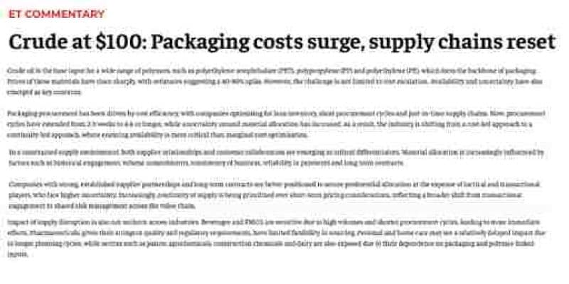 $100 crude reshapes packaging costs and supply chains