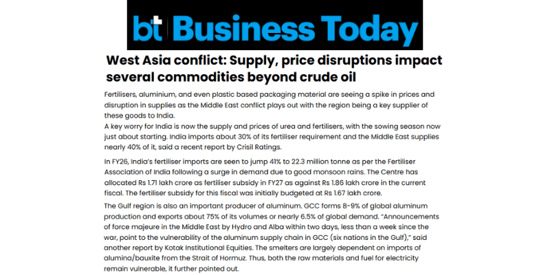 West Asia conflict disrupts multiple commodity supply chains.