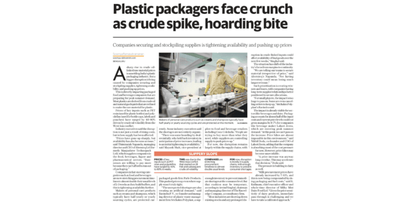 Crude spike and hoarding create plastic packaging shortages.