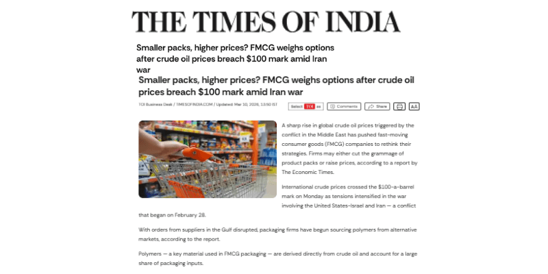 FMCG considers price hikes and shrinkflation amid crude surge.