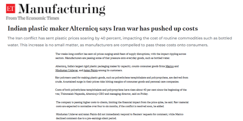 Iran conflict significantly increases Alternicq’s raw material costs.